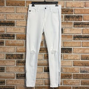 Kancan White Distressed Denim Zipper Ankle Skinny Jeans Raw Hem Women’s 7/27